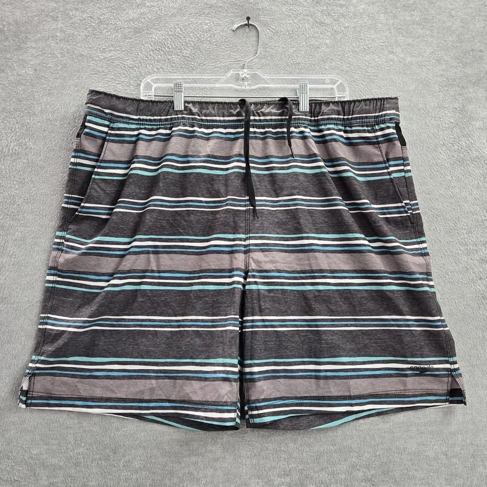 Speedo Men Swimwear 2XL Gray Swim Trunks Striped 7.5